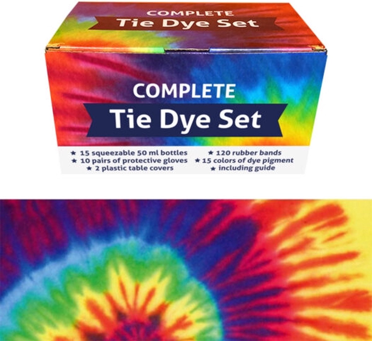 QBIX Tie Dye Kit - Set van 15 kleuren - Complete textielverf tie dye kit met elastiek en knijpflesjes QBIX Tie Dye Kit - Set van 15 kleuren - Complete textielverf tie dye kit met elastiek en knijpflesjes