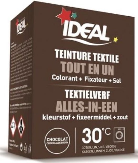 Ideal textielverf bruin - 350 gram - Wasmachine - Alles in 1 - 30ºC - Handwas - Tie Dye - Eenvoudig en milieuvriendelijk in gebruik Ideal textielverf bruin - 350 gram - Wasmachine - Alles in 1 - 30ºC - Handwas - Tie Dye - Eenvoudig en milieuvriendelijk in gebruik