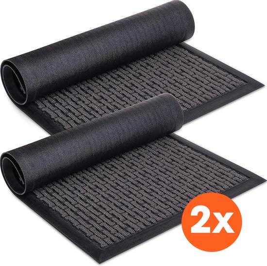 Lenx Deurmat - Set van 2 - Droogloopmat 75x45cm - Zwart - Schoonloopmat - Antislip - Inloopmat - Deurmat voor binnen of buiten - Inclusief Mattenklopper
