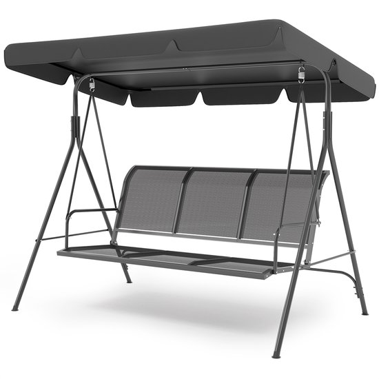 LifeGoods Schommelbank - 3-zits - tot 250KG - Kantelbaar Dak - UV-bestendig Zonnescherm - 172x104x162cm - Grijs LifeGoods Schommelbank - 3-zits - tot 250KG - Kantelbaar Dak - UV-bestendig Zonnescherm - 172x104x162cm - Grijs