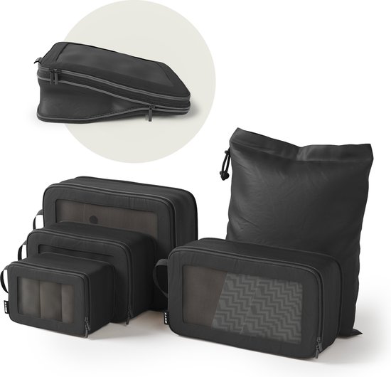 ONYX Compressie Packing Cubes - 5 stuks - Koffer Organizer Set - Compressie rits - Voor koffers en tassen - Zwart review