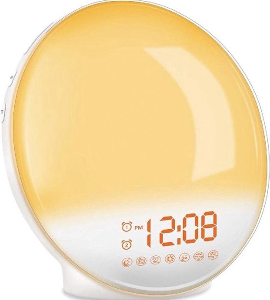 ProSova Wake Up Light - Slaaptrainer - Wekkerradio - Nachtlamp - Dubbele Wektijd - 7 Kleuren - USB aansluiting - Wit
