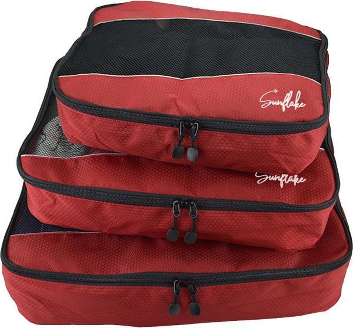 Sunflake Packing Cubes Set - 3 stuks - Koffer Organizer - Geschikt voor Handbagage, Backpack & Koffer - Rood review
