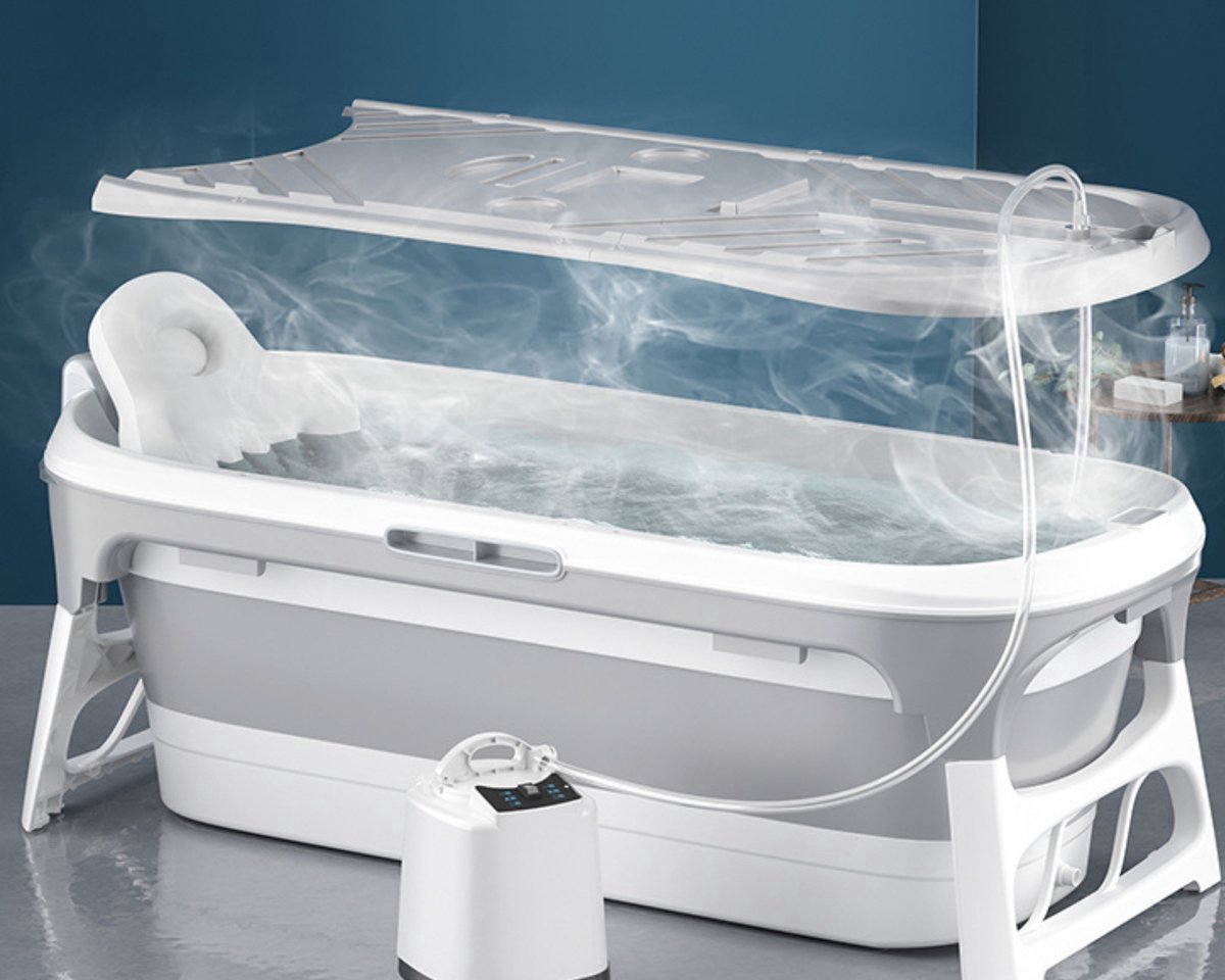 Livista® - Opvouwbaar bad - Stoombad Grijs - Zitbad - Inklapbaar - Bath Bucket - 152 CM LANG - XL - Incl. Rugkussen, Stoommachine en Bad Accessoires Livista® - Opvouwbaar bad - Stoombad Grijs - Zitbad - Inklapbaar - Bath Bucket - 152 CM LANG - XL - Incl. Rugkussen, Stoommachine en Bad Accessoires
