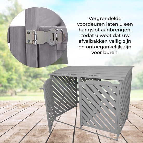Containerberging - Dubbel - Grijs - Hout - 2 x 240L containers - 198x81x120 cm - vergrendelbaar - kliko ombouw
