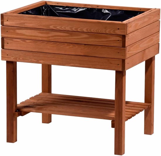 Moestuinbak moestuintafel oppottafel kweektafel plantentafel grenenhout 80x58x80cm - bruin
