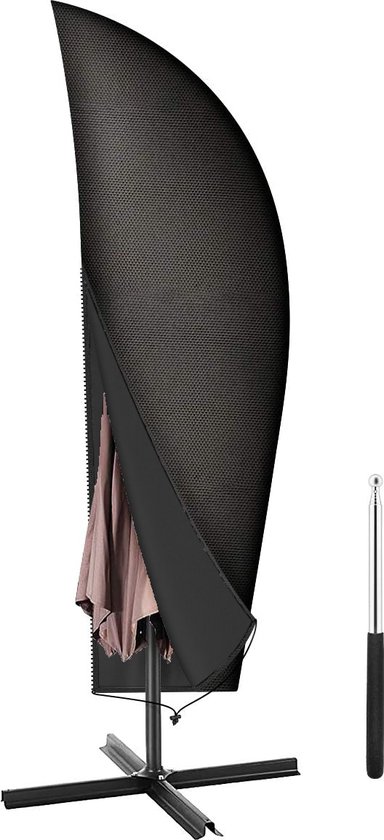 Volcan Parasolhoes voor Zweefparasol - Tot 400cm - Waterdicht - Oxford 420D - Met Rits, Trekkoord, Stok en Opberghoes - Zwart Volcan Parasolhoes voor Zweefparasol - Tot 400cm - Waterdicht - Oxford 420D - Met Rits, Trekkoord, Stok en Opberghoes - Zwart