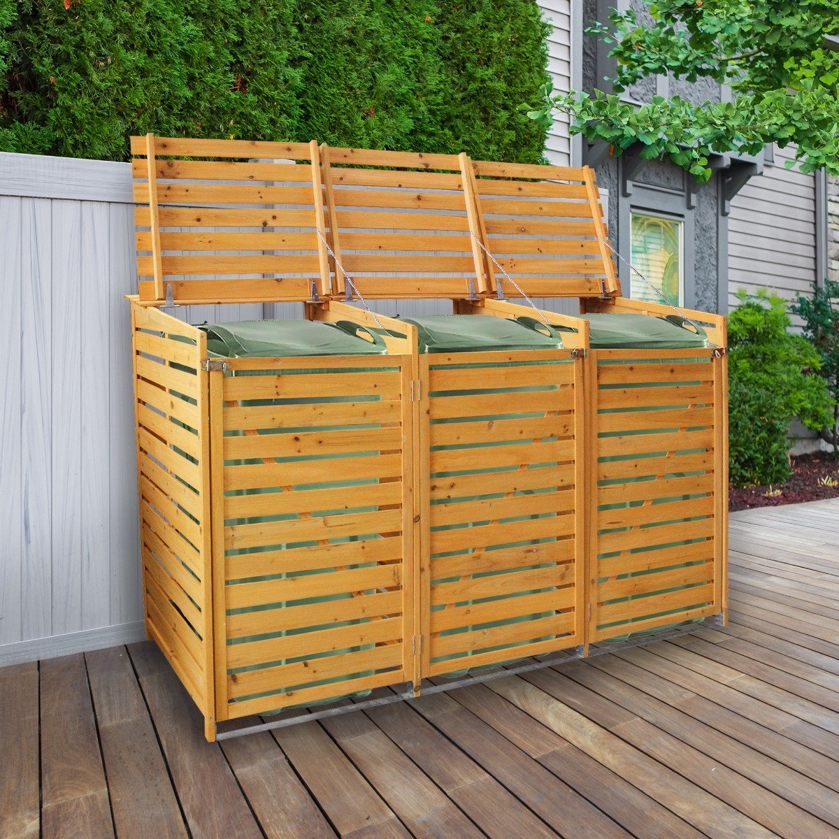 Containerberging - Driedubbel - Hout - 3 x 240L containers - 198x81x120 cm - vergrendelbaar - kliko ombouw
