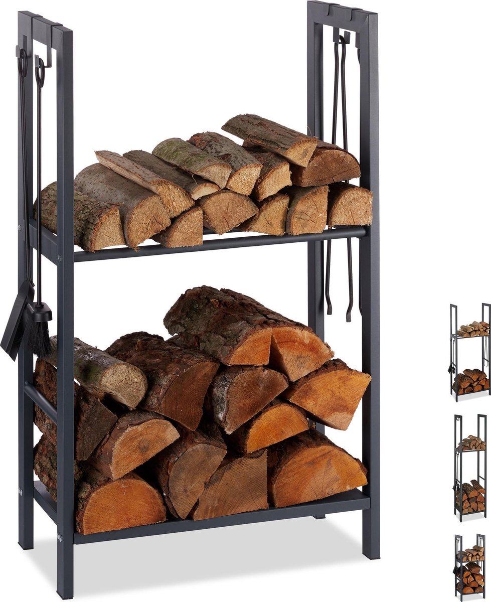 Relaxdays brandhout rek - haardhout opslag - haardhout rek - binnen & buiten - 100 x 60 x 30 cm
