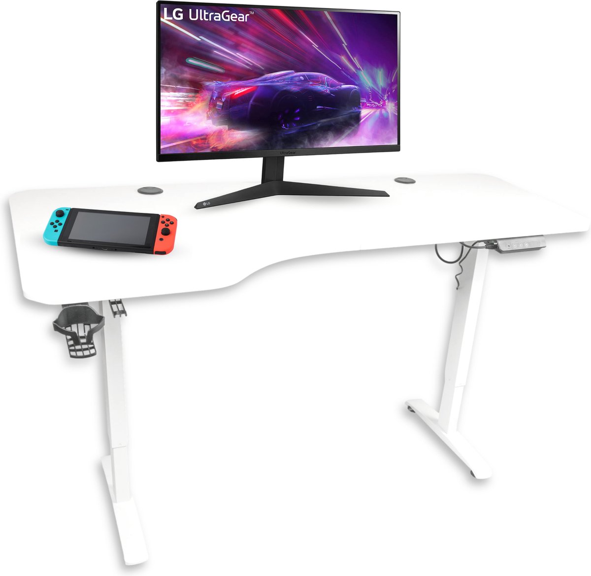 Qualux Gaming Bureau - Game Bureau - Zit Sta Bureau - Incl. Muismat, Bekerhouder, Koptelefoonhouder - (L) 160 x (B) 75cm - Wit - Inclusief Montagevideo
