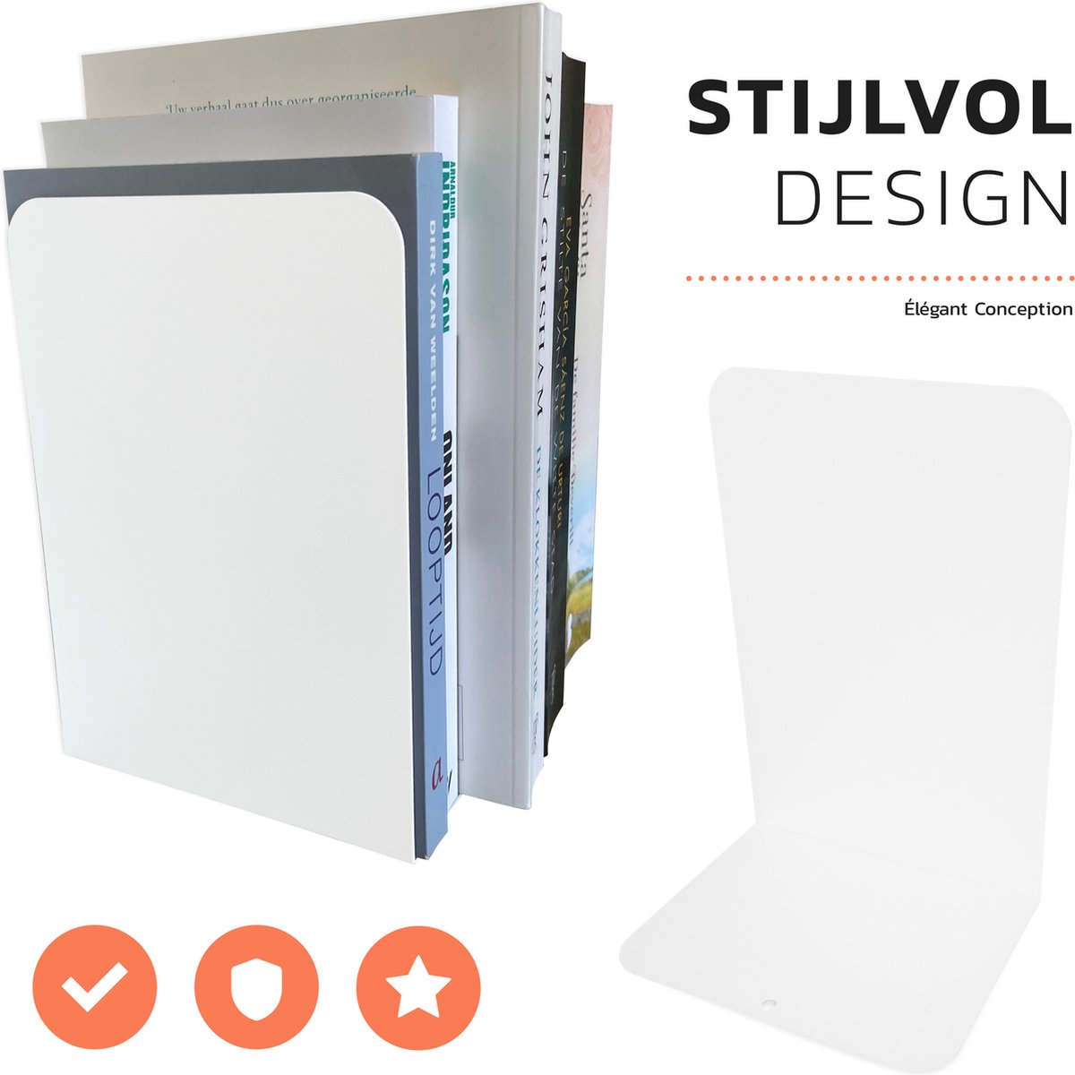 there hugo Boekensteun wit 2 stuks met antislip vilt - Boekenstandaard set van 2 met anti kras vilt - Wit - Metaal - Boekenhouder - Boekenkast - Ordenen - 95 x 135 x 195 mm