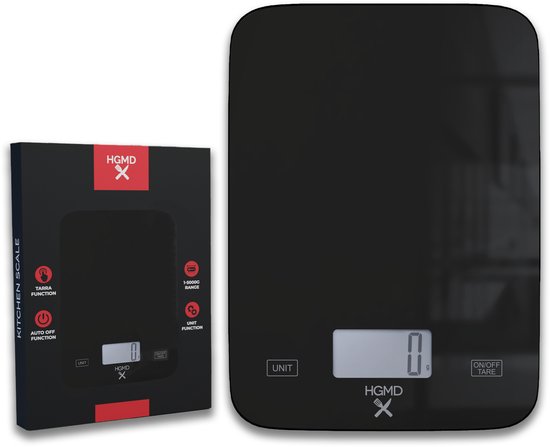 HGMD Digitale Keukenweegschaal - Tot 5kg - Glazen Weegschaal - Inclusief Batterij
