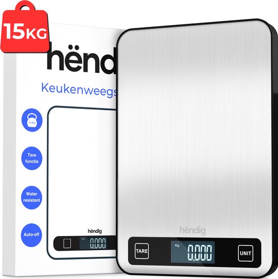 Hëndig Keukenweegschaal Digitaal - 1 gr tot 15 kg - Precisie Keukenweegschaal - Weegschaal Keuken - Tarra Functie - Inc. Batterijen
