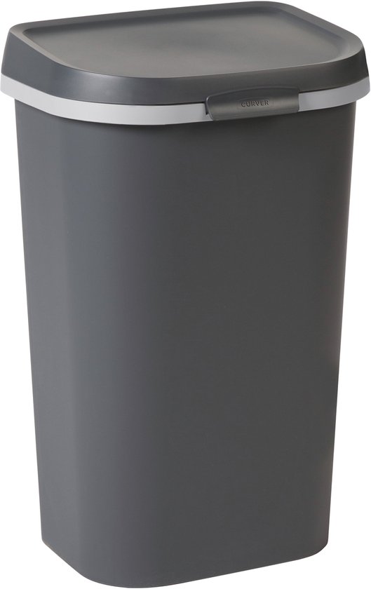 Curver Mistral Flat prullenbak 50 liter antraciet met pedaal en platte achterzijde