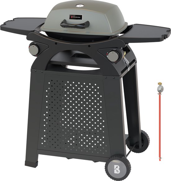 KitchenBrothers Portable Gas BBQ 2-in-1 staand trolley zwart met wielen