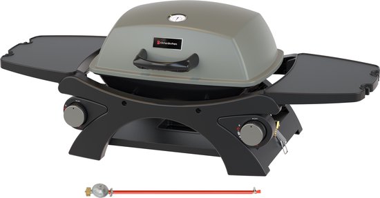 KitchenBrothers Portable Gas BBQ 2-in-1 tabletop zwart met rooster en plancha