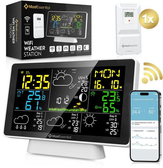 MostEssential Weerstation Wifi Edition met groot scherm en draadloze buitensensor