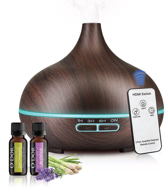 O'dor Aroma Diffuser met afstandsbediening in donkerbruine houtlook