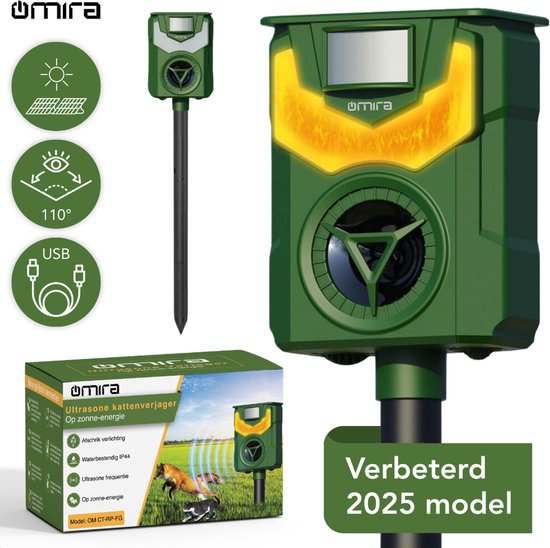 Omira ultrasone kattenverjager op zonne-energie met USB-kabel