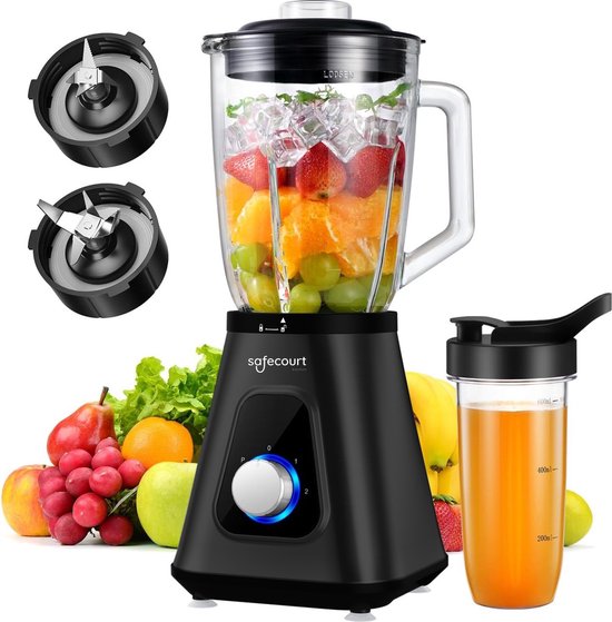 Safecourt Kitchen blender 1.5 liter glas met 600ml to-go beker en 1200W motor