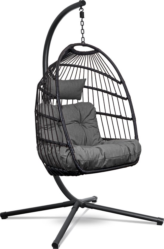 Swoods Egg Hangstoel met standaard in zwart en donkergrijs tot 150 kg belasting