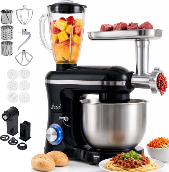 Vivid Green keukenmachine 2000W alles-in-een 6.2 liter met 15 accessoires